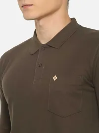 Stunning Brown Cotton Blend Solid Polos For Men-thumb3