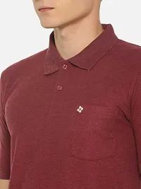 Stunning Maroon Cotton Blend Solid Polos For Men-thumb3