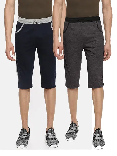 Stylish Solid 3/4th Shorts For Men And Boys- Pack Of 2