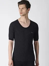 Stylish Black Cotton Blend Solid Round Neck Thermal Tops For Men-thumb2