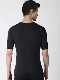 Stylish Black Cotton Blend Solid Round Neck Thermal Tops For Men-thumb1