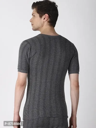 Stylish Grey Cotton Blend Solid Round Neck Thermal Tops For Men-thumb2