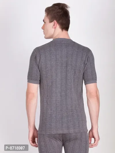 Stylish Grey Cotton Blend Solid V-neck Thermal Tops For Men-thumb2