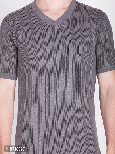 Stylish Grey Cotton Blend Solid V-neck Thermal Tops For Men-thumb4