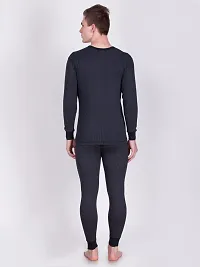 Stylish Black Cotton Blend Solid Round Neck Thermal Set For Men-thumb2