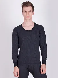 Stylish Black Cotton Blend Solid Round Neck Thermal Set For Men-thumb3