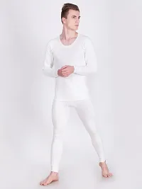 Stylish Off White Cotton Blend Solid Round Neck Thermal Set For Men-thumb1