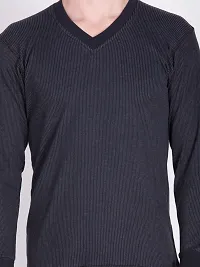 Stylish Black Cotton Blend Solid V-neck Thermal Set For Men-thumb4