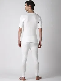 Stylish Off White Cotton Blend Solid Round Neck Thermal Set For Men-thumb3