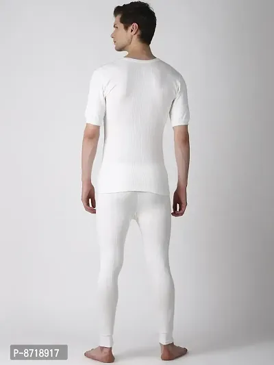 Stylish Off White Cotton Blend Solid Round Neck Thermal Set For Men-thumb4