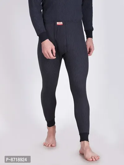 Stylish Black Cotton Blend Solid  Thermal Bottoms For Men