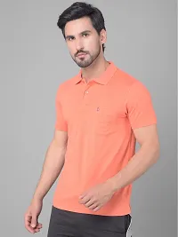 Reliable Orange Cotton Blend Solid Polo T-Shirt For Men-thumb2