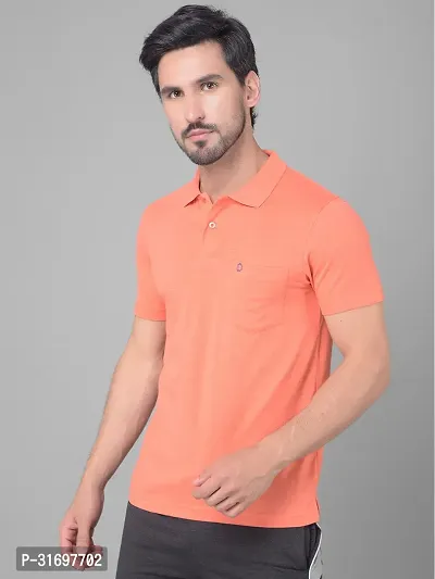 Reliable Orange Cotton Blend Solid Polo T-Shirt For Men-thumb3