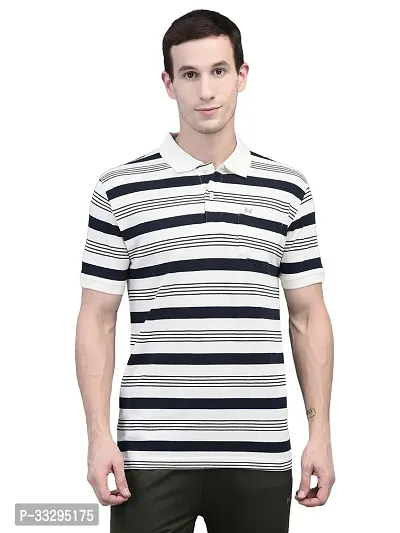 Stylish Multicoloured Cotton Striped Short Sleeves Polos For Men-thumb0