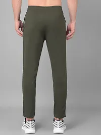 Comfortable Olive Cotton Blend Regular Track Pants For Men-thumb1