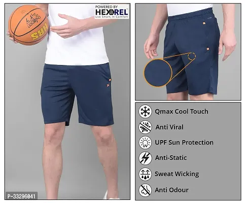 Stylish Blue Polyester Solid Regular Fit Sports Shorts For Men-thumb5