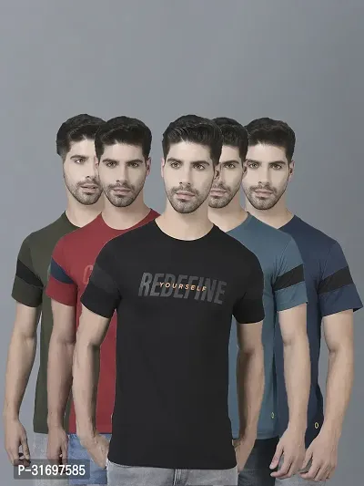 Reliable Multicoloured Cotton Blend Printed T-Shirt For Men Pack Of 5