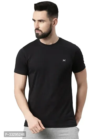 Stylish Black Cotton Solid Short Sleeves Tees For Men