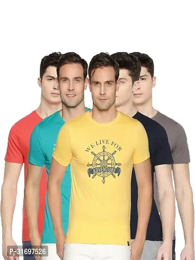 Reliable Multicoloured Cotton Blend Printed T-Shirt For Men Pack Of 5