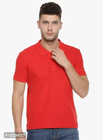 Stylish Red Cotton Solid Short Sleeves Polos For Men