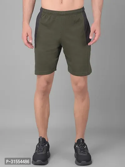 Comfortable Olive Cotton Blend Regular Shorts For Men