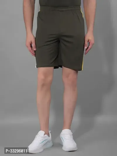 Stylish Olive Polyester Solid Regular Fit Sports Shorts For Men