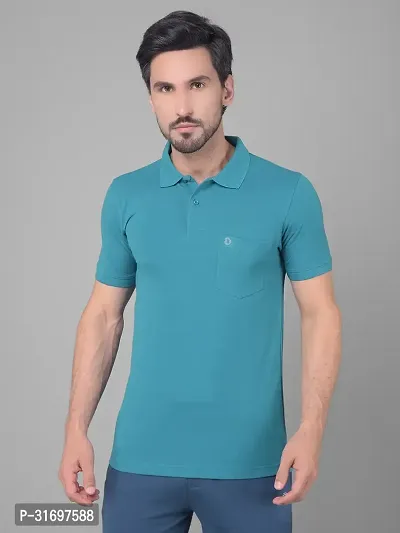 Reliable Blue Cotton Blend Solid Polo T-Shirt For Men