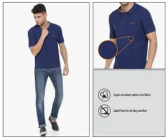 Stylish Navy Blue Cotton Solid Short Sleeves Polos For Men-thumb4