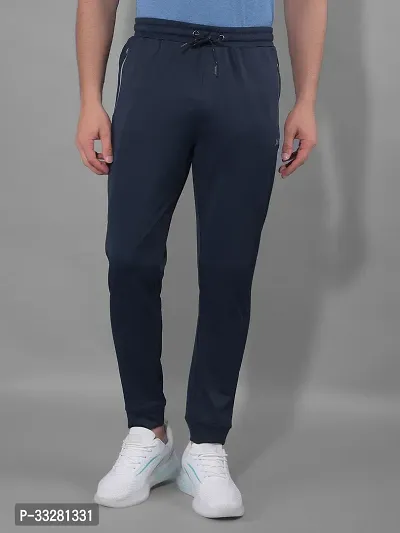 Stylish Navy Blue Polyester Regular Track Pants For Men-thumb0