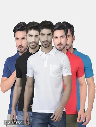 Reliable Multicoloured Cotton Blend Solid T-Shirt For Men Pack Of 5-thumb0