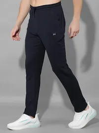 Stylish Navy Blue Polyester Regular Track Pants For Men-thumb1