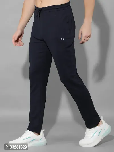 Stylish Navy Blue Polyester Regular Track Pants For Men-thumb2