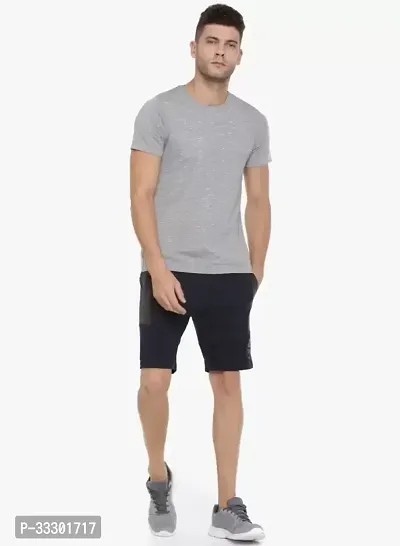 Stylish Cotton Navy Blue Regular Fit 3/4th Shorts For Men-thumb3