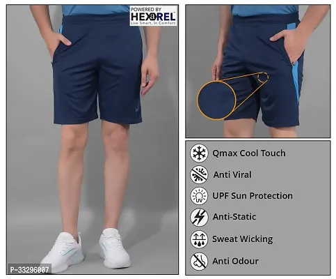 Stylish Navy Blue Polyester Solid Regular Fit Sports Shorts For Men-thumb5