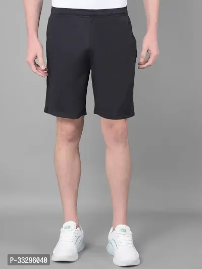 Stylish Black Polyester Solid Regular Fit Sports Shorts For Men-thumb0