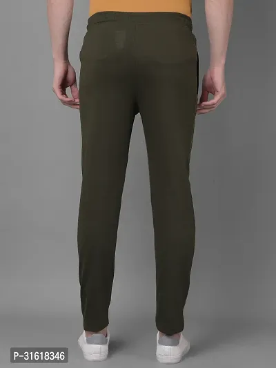 Comfortable Olive Cotton Blend Regular Track Pants For Men-thumb2