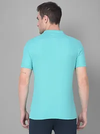 Stylish Blue Cotton Solid Short Sleeves Polos For Men-thumb1