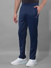 Stylish Navy Blue Polyester Regular Track Pants For Men-thumb1