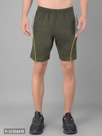 Comfortable Olive Cotton Blend Regular Shorts For Men