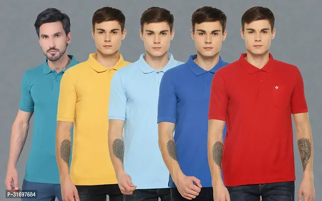 Reliable Multicoloured Cotton Blend Solid T-Shirt For Men Pack Of 5