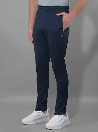 Stylish Navy Blue Polyester Regular Track Pants For Men-thumb1