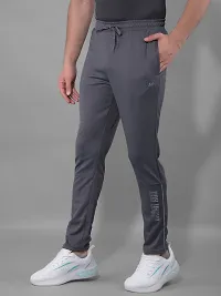 Stylish Grey Polyester Regular Track Pants For Men-thumb1