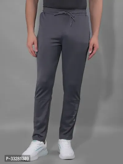 Stylish Grey Polyester Regular Track Pants For Men