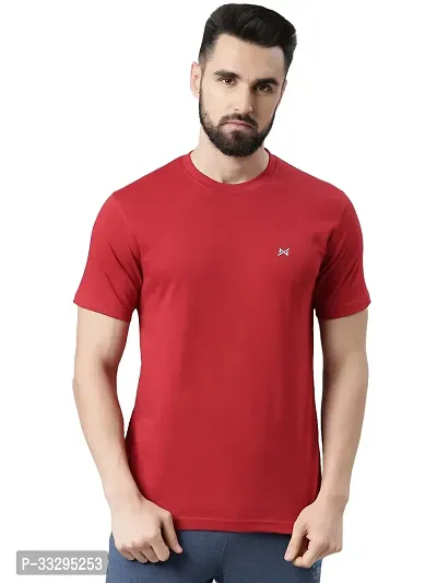 Stylish Red Cotton Solid Short Sleeves Tees For Men