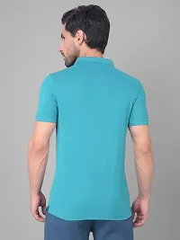 Reliable Blue Cotton Blend Solid Polo T-Shirt For Men-thumb1