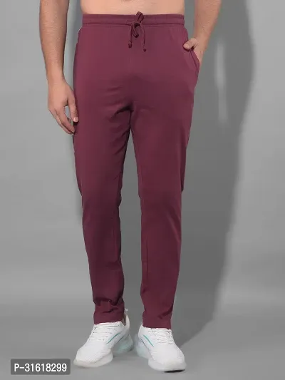 Comfortable Maroon Cotton Blend Regular Track Pants For Men-thumb0