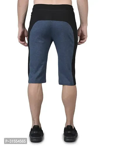 Comfortable Blue Cotton Blend 3/4th Shorts For Men-thumb2