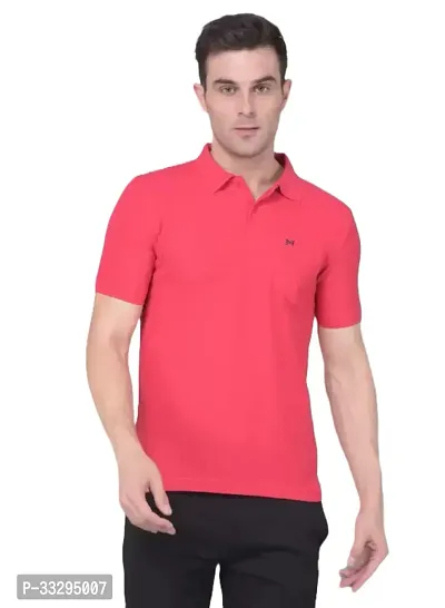 Stylish Pink Cotton Solid Short Sleeves Polos For Men-thumb0