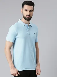 Stylish Blue Cotton Solid Short Sleeves Polos For Men-thumb2