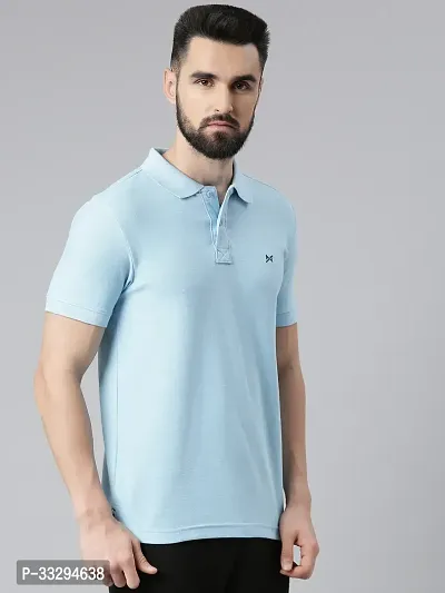 Stylish Blue Cotton Solid Short Sleeves Polos For Men-thumb3